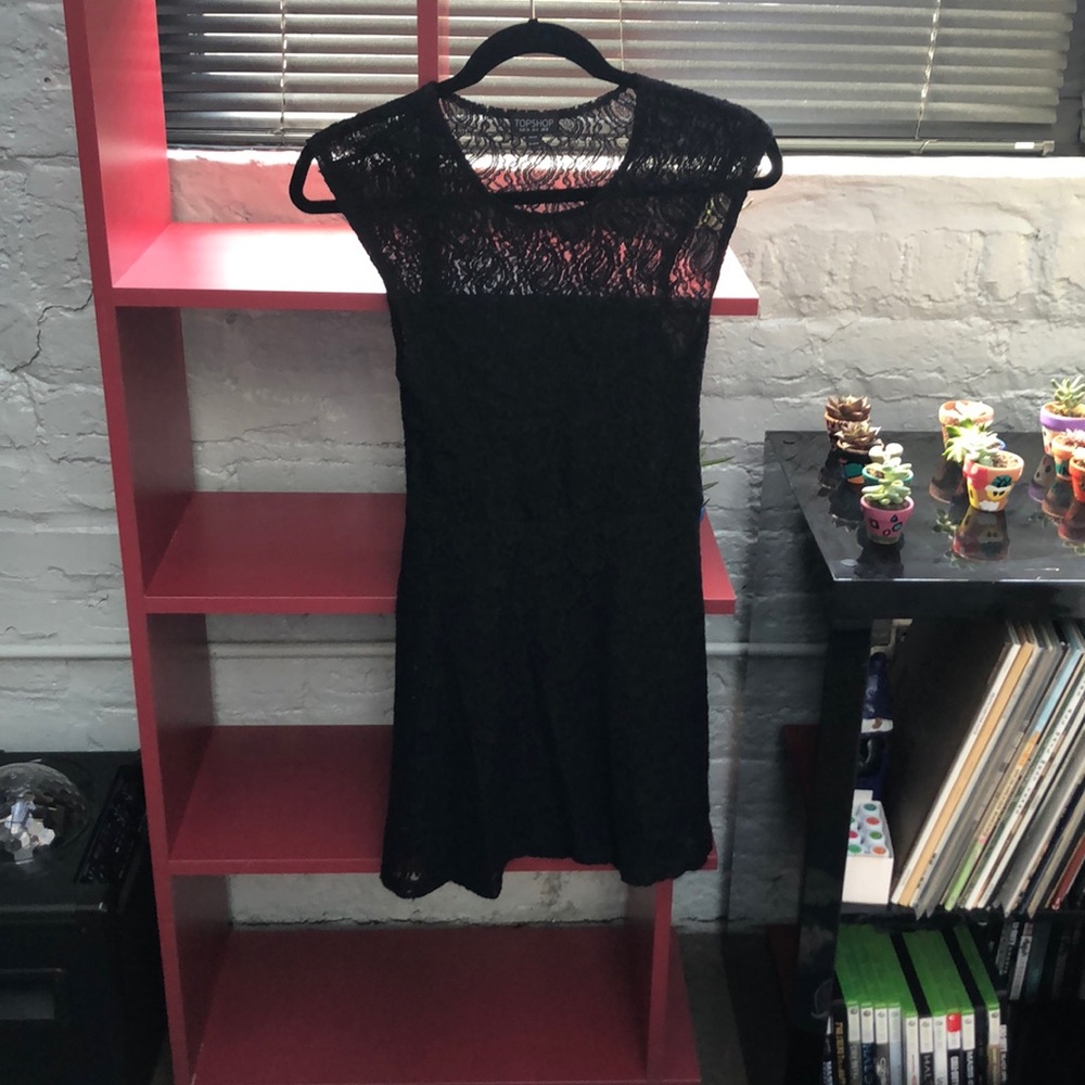 Topshop black lace skater dress
